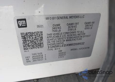 2021 Chevrolet Tahoe 4Wd Commercial Fleet from USA, damaged, VIN 1GNSKLEDXMR359932